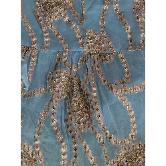 Debbie Katz South Beach Gold Angie lurex Tiered Mini Dress Aqua Turquoise Large - Picture 4 of 8